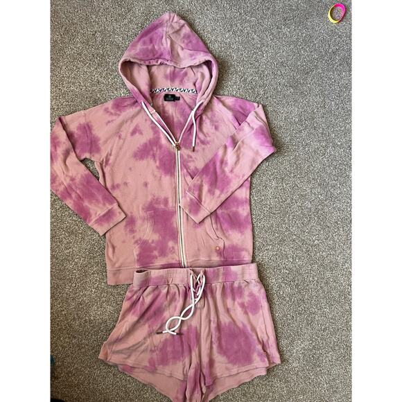 Volcom Lived In Lounge Pants - Volcom Tie Dye Lounge Set Pink Purple Zip Up Hoodie Medium Shorts Large 2 Piece